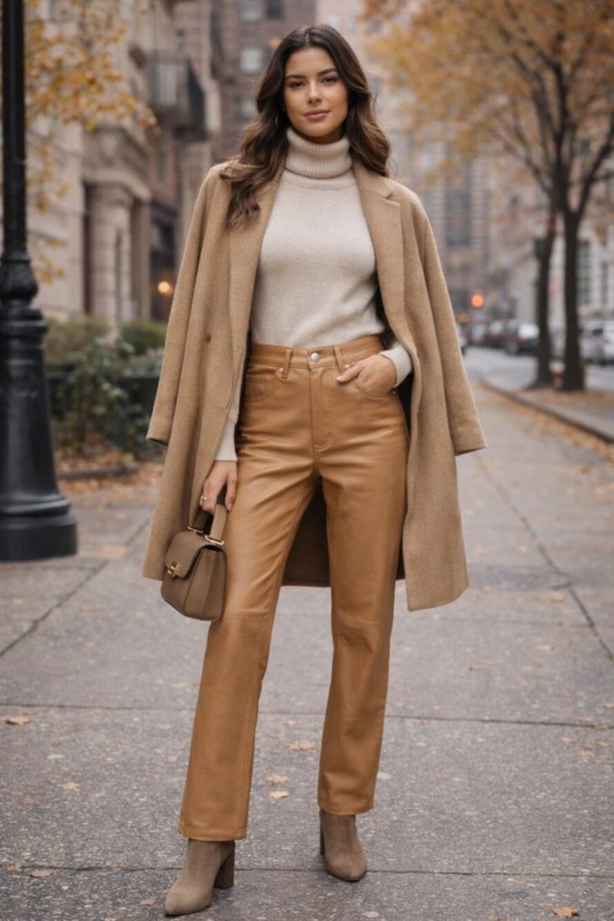 VTG Newport News  Styleworks Genuine Leather Pants Tan Women’s Sz 6 Straight Leg